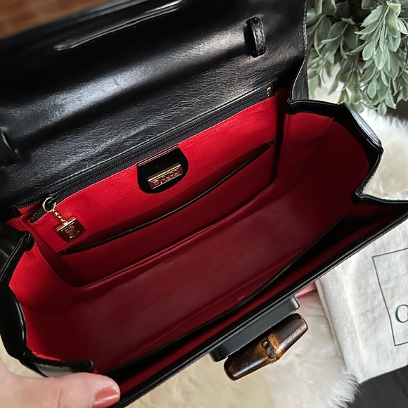 Authentic vintage GUCCI BAMBOO 1947 top handle bag black leather rare HTF - Picture 7 of 17